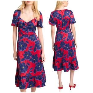 NWT Draper James Jamie Short Puff Sleeve Midi Dress Magnolia Jacquard Dot Red 2